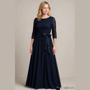 Patra Navy Long Sleeve Lace Dress
